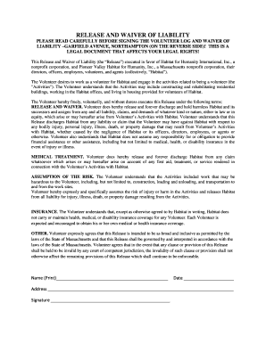 Volunteer Release and Waiver of Liability