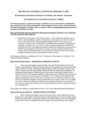 2012 RULES AND REGULATIONS OF HOLIDAY LAKE