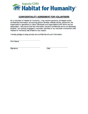 Confidentiality Agreement for Volunteers