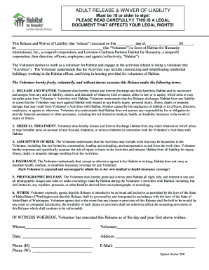 Adult Release Waiver of Liability