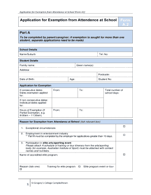 Application for Exemption from Attendance at School (Form A2)