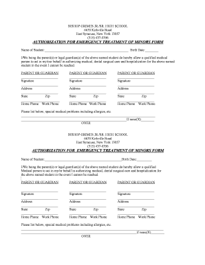 Authorization for Emergency Treatment of Minors Form