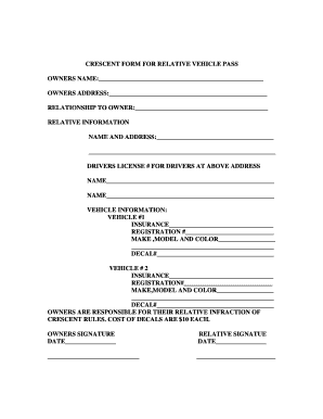 Crescent Relative Vehicle Pass Form