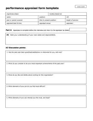 Performance Appraisal Form Template