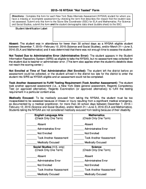 NYSAA Not Tested Form