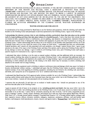 BaseCamp Climbing Center Waiver and Release