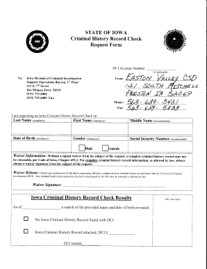Iowa Criminal History Record Check Request