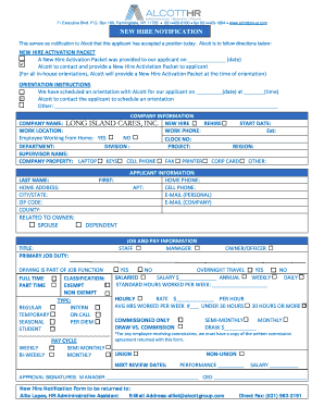 New Hire Notification Form