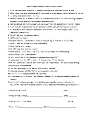 Art Classroom Rules and Procedures