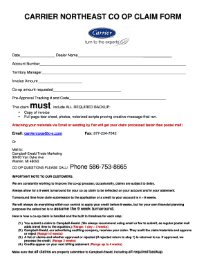 Carrier Co-op Claim Form