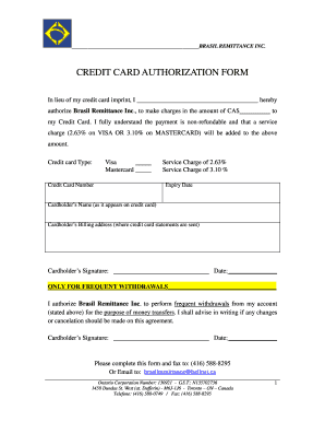 Brasil Remittance Credit Card Authorization Form