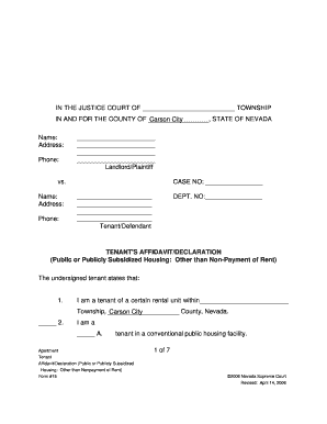 Tenant Affidavit Declaration Form