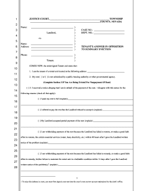 Nevada Tenant's Answer in Opposition to Summary Eviction