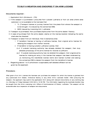 Punjab Police Weapon Endorsement Form