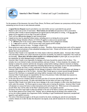 America's Best Friends Pet Sitting Service Agreement