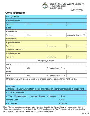 Doggie Patrol Pet Care Authorization Form