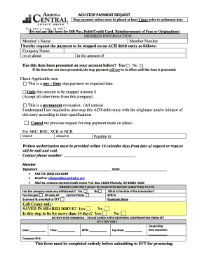 ACH Stop Payment Request