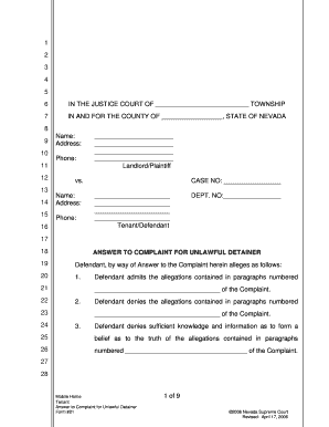 Answer to Complaint for Unlawful Detainer
