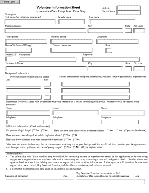 Volunteer Information Sheet
