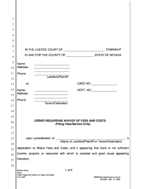 Nevada Court Order Regarding Waiver of Fees and Costs