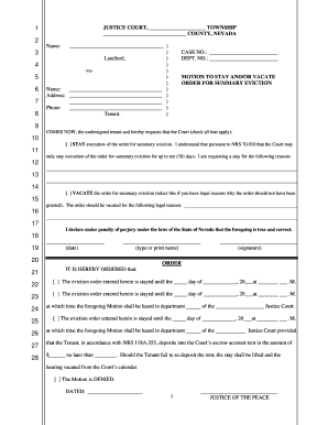 Motion to Stay and/or Vacate Order for Summary Eviction