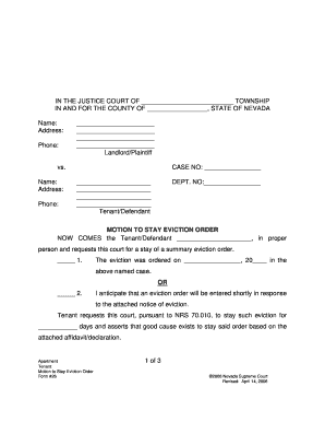 Motion to Stay Eviction Order