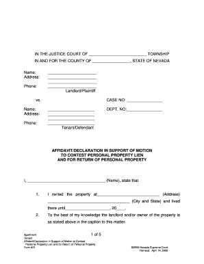 Tenant Affidavit to Contest Personal Property Lien