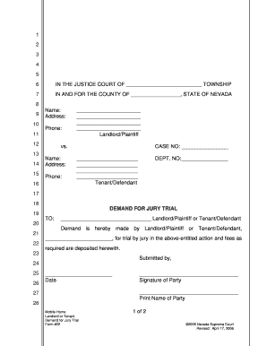Nevada Demand for Jury Trial Form
