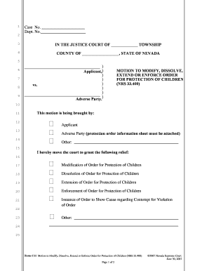 2 3 IN THE JUSTICE COURT OF TOWNSHIP 4 COUNTY OF , STATE OF NEVADA 5 6 7 8 9 ) Applicant,) ) ) ) vs