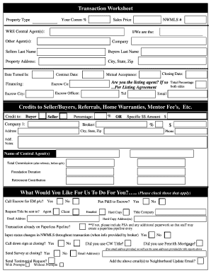 Real Estate Transaction Worksheet