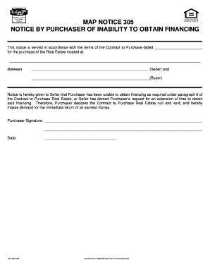 Notice of Inability to Obtain Financing