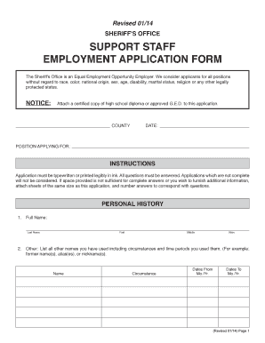 Sheriff's Office Support Staff Employment Application Form