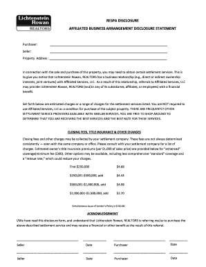 RESPA Affiliated Business Disclosure Statement