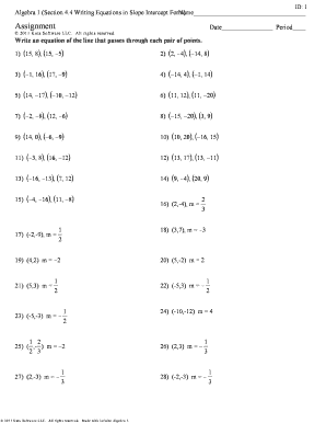 Algebra 1 Slope Intercept Form Worksheet