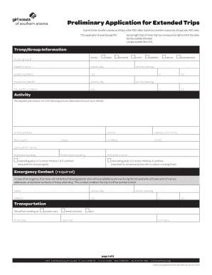 Girl Scouts Extended Trip Application