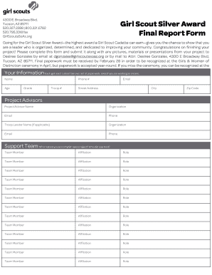 Girl Scout Silver Award Final Report Form