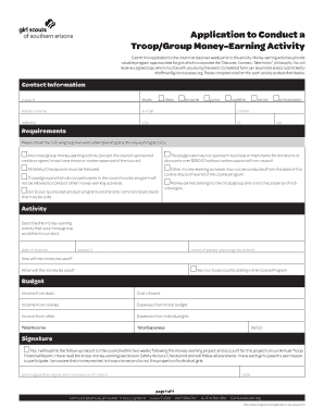 Girl Scouts Troop Money-Earning Activity Application
