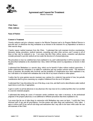 Agreement and Consent for Methadone Treatment