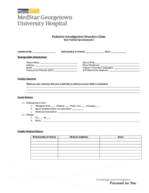 Pediatric Aerodigestive Disorders Clinic New Patient Questionnaire