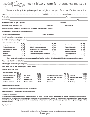 Pregnancy Massage Health History Form