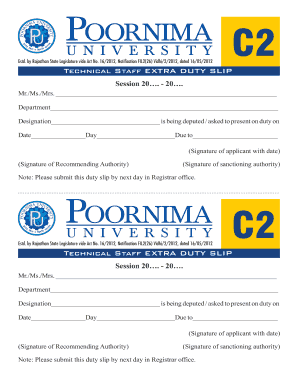 Technical Staff Extra Duty Slip