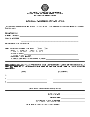 Business Emergency Contact Listing