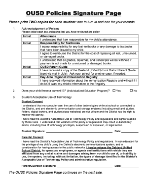 OUSD Policies Signature Page - Montclair Elementary School