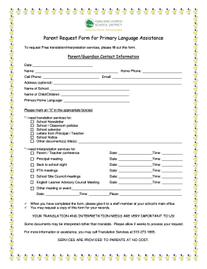 Parent Request Form for Primary Language Assistance