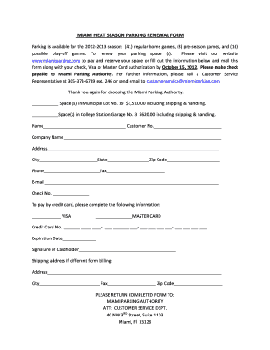 Miami Heat Season Parking Renewal Form