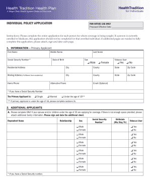 Health Tradition Health Plan Application