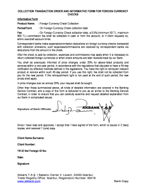 Foreign Currency Check Collection Form
