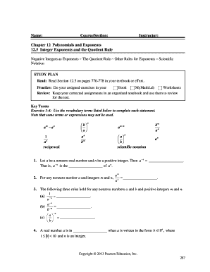 Math Worksheet - Integer Exponents and Quotient Rule