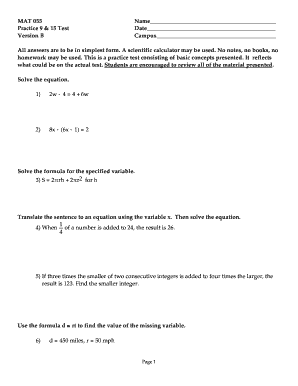 MAT 055 Practice Test Form