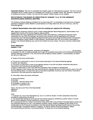 Akbank Shareholders Meeting Proxy Form